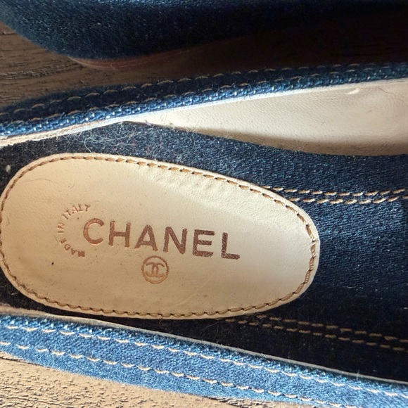 Chanel Navy Denim Flower Flats size 37.5 ballet flats - Picture 3 of 6